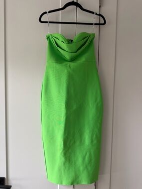 Strapless Cowl Neck Midi Dress in Bright Green